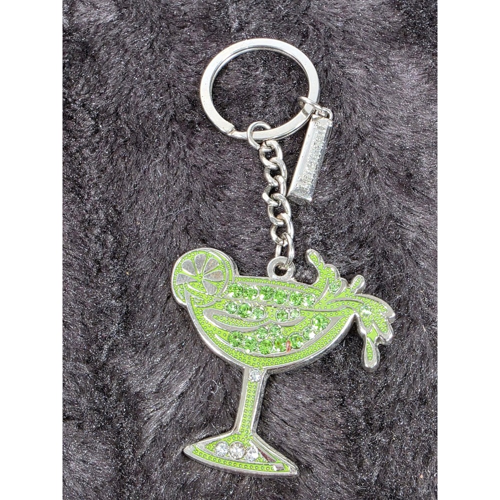 Jimmy Buffett Margaritaville Margarita Glass Rhinestone Keychain Silver Green
